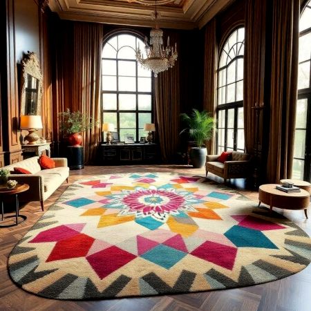 Handcrafted Multicolor Mandala Pattern Modern Living Rug